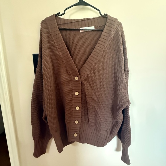 Free People Hailee Cardigan Lounge Set Size XL Brown Waffle Knit 2 Piece NWOT - Picture 4 of 6